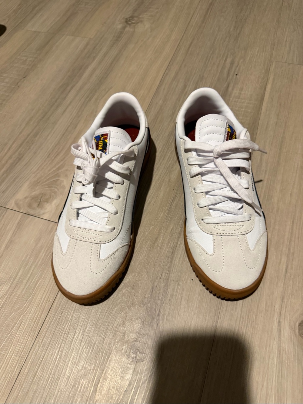 Puma White with Gum Sole Retro Sneakers